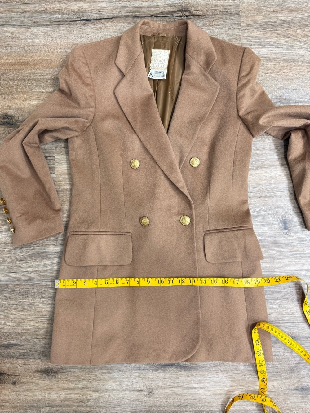 Laurel Classics 100% Cashmere Old Money Longline Blazer Dress Camel Double Breas - Picture 11 of 12